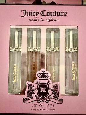Juicy Couture Lip Oil Set  of (4)Packaging with Clear & Nude Tubes 0.32 FL oz